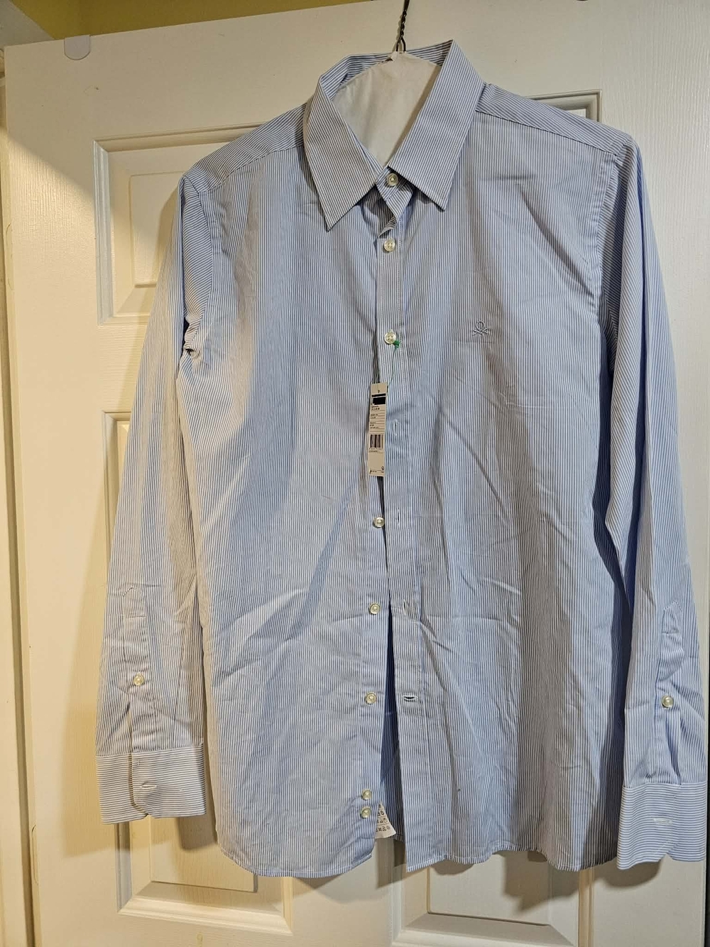 Men's United Colors Of Benetton Light Blue Pinstripe Dress Shirt Size L